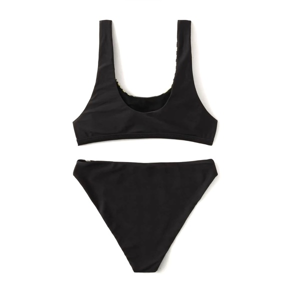 Gold palm leaf tropical print black bikini set - Picture 3 of 3